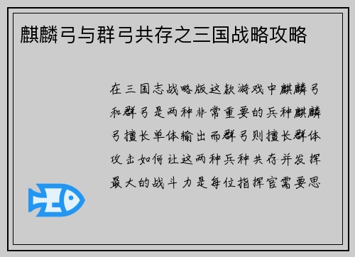 麒麟弓与群弓共存之三国战略攻略